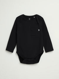 Black Prayer Pocket Long Sleeve Bodysuit Cotton