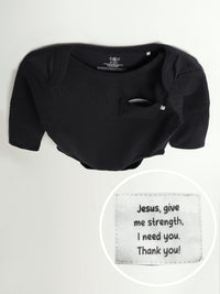 Black Prayer Pocket Long Sleeve Bodysuit Cotton
