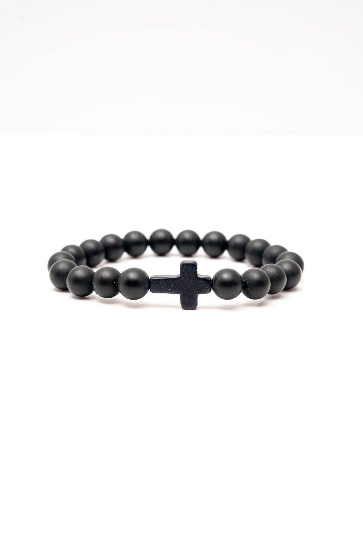 Black Matte Large Stone Cross Bracelet