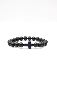 Black Matte Large Stone Cross Bracelet