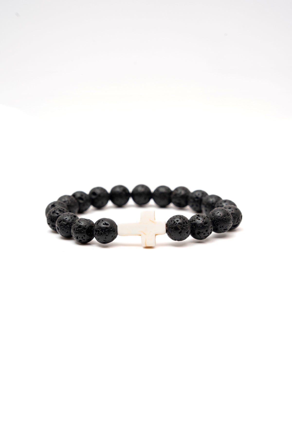 Black Textured Large Stone Cross Bracelet