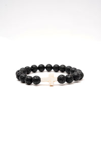 Black Textured Large Stone Cross Bracelet