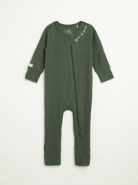 Solid Olive PJ Footless Onesie Ribbed Cotton-Bamboo Blend