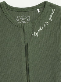 Solid Olive PJ Footless Onesie Ribbed Cotton-Bamboo Blend