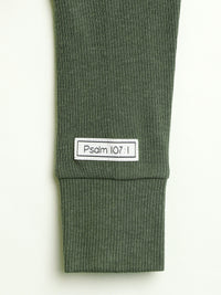 Solid Olive PJ Footless Onesie Ribbed Cotton-Bamboo Blend