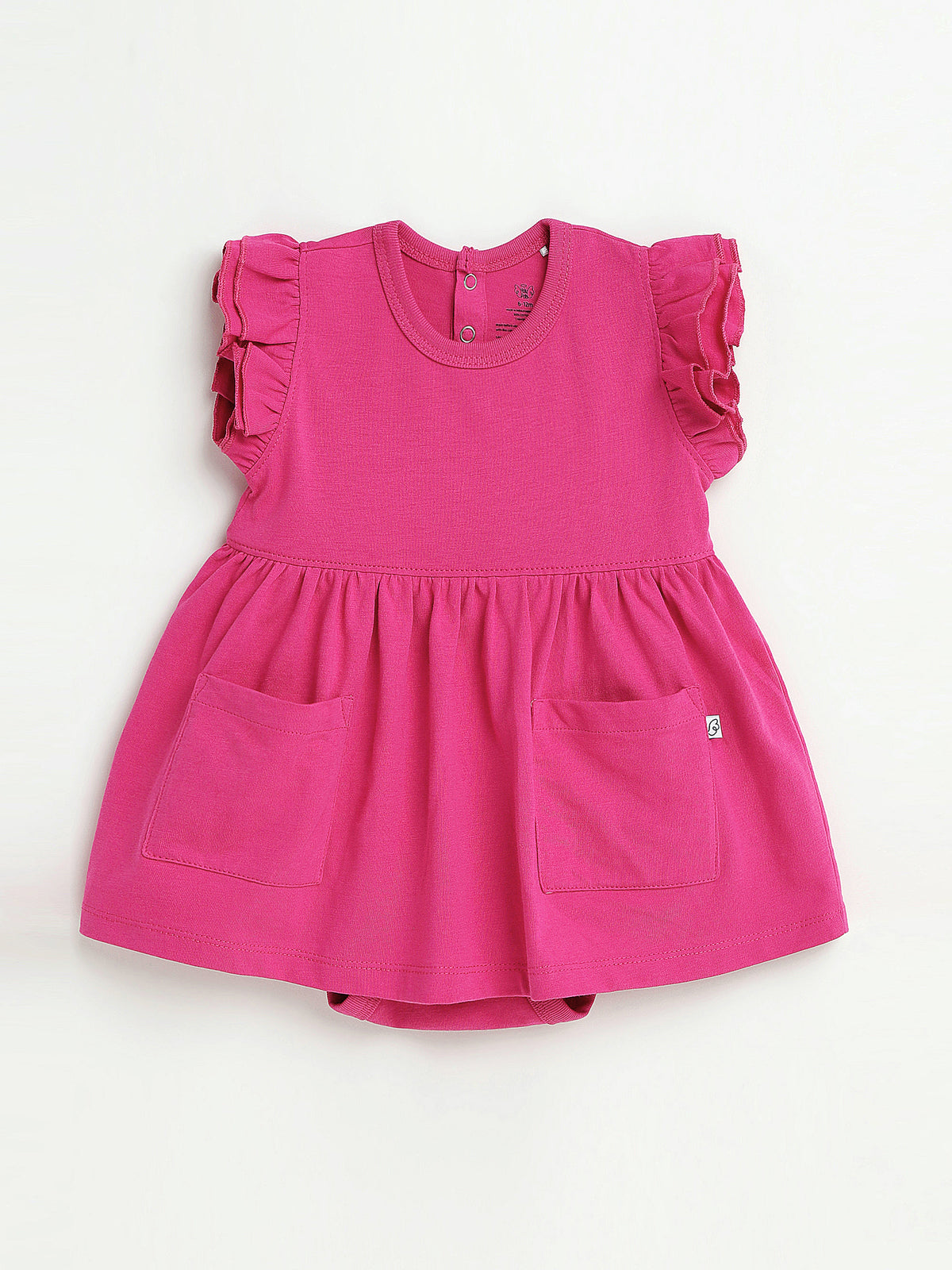 Fuchsia Prayer Pocket Short Sleeve Twirl Dress Bodysuit Cotton