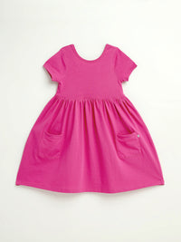 Fuchsia Prayer Pocket Short Sleeve Twirl Dress Cotton