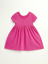 Fuchsia Prayer Pocket Short Sleeve Twirl Dress Cotton