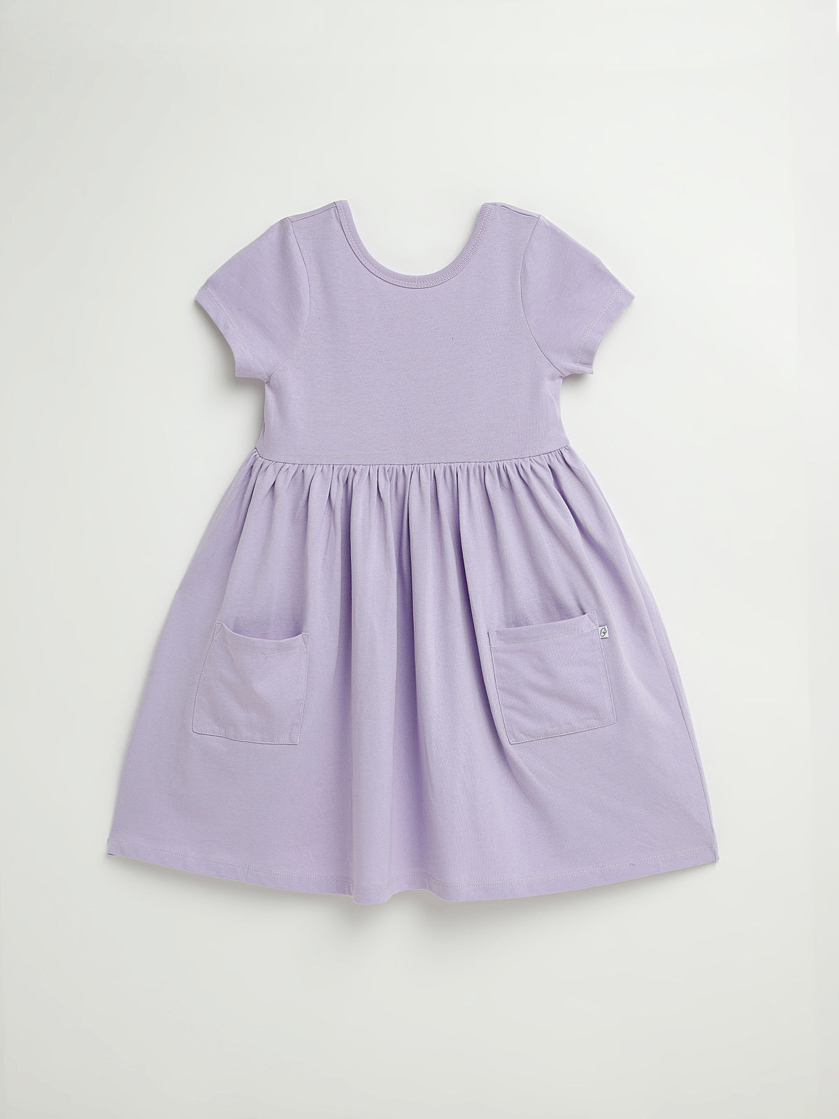 Lilac Prayer Pocket Short Sleeve Twirl Dress Cotton