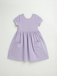 Lilac Prayer Pocket Short Sleeve Twirl Dress Cotton