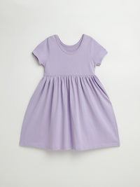 Lilac Prayer Pocket Short Sleeve Twirl Dress Cotton