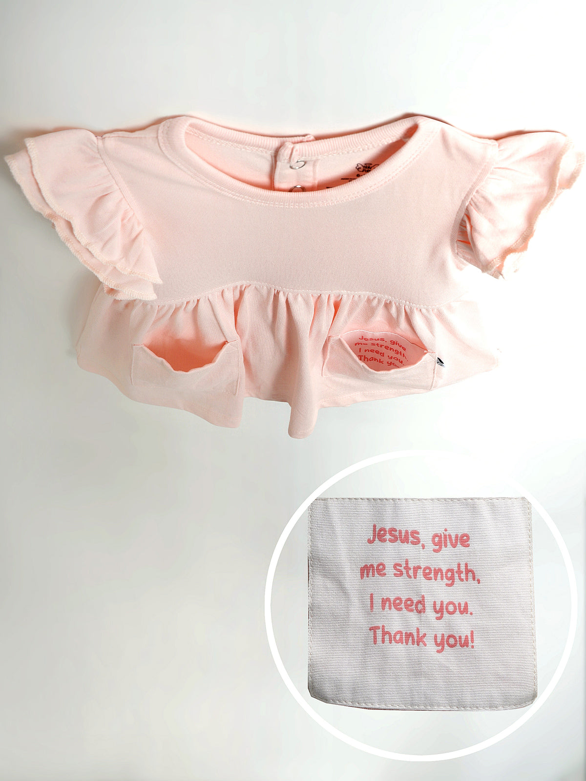 Pink Prayer Pocket Short Sleeve Twirl Dress Bodysuit Cotton