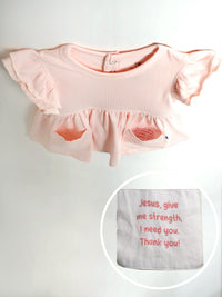 Pink Prayer Pocket Short Sleeve Twirl Dress Bodysuit Cotton