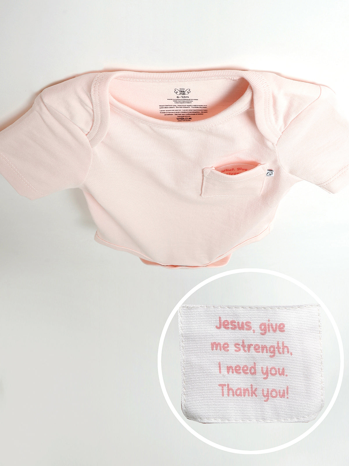 Pink Prayer Pocket Short Sleeve Bodysuit Cotton