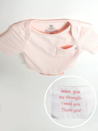 Pink Prayer Pocket Short Sleeve Bodysuit Cotton