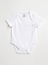White Prayer Pocket Short Sleeve Bodysuit Cotton