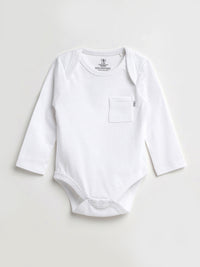 White Prayer Pocket Long Sleeve Bodysuit Cotton