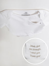 White Prayer Pocket Short Sleeve Bodysuit Cotton