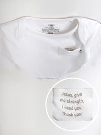 White Prayer Pocket Long Sleeve Bodysuit Cotton