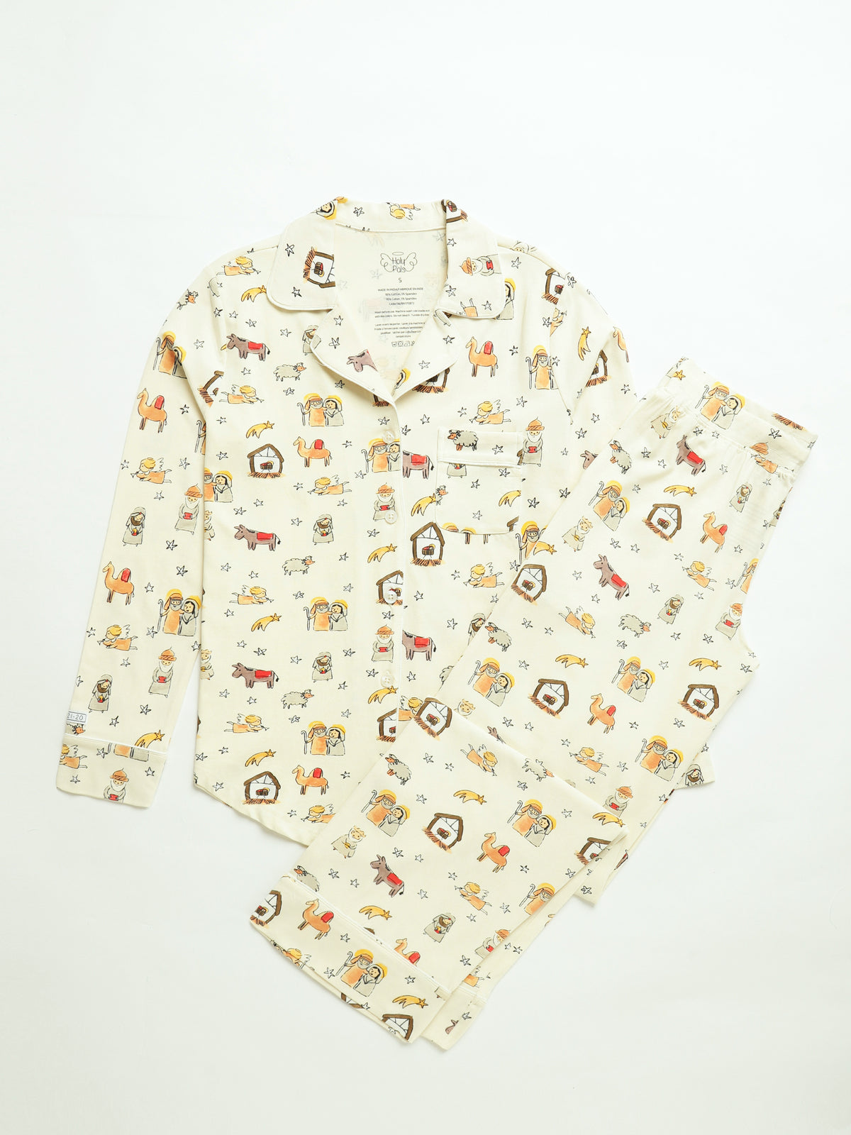 Away in a Manger Womens Notch Collar PJ Set Cotton
