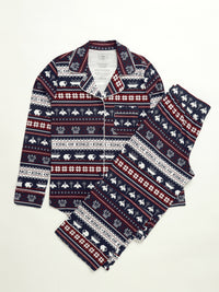 King of Kings Midnight Blue Womens PJ Notch Collar Set Cotton